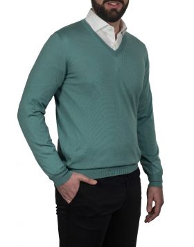 Pullover Scollo V Verde 70%Cashmere 30%Seta