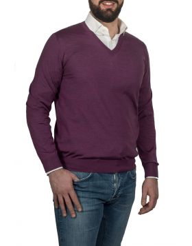 Pullover Scollo V Viola 70%Cashmere 30%Seta