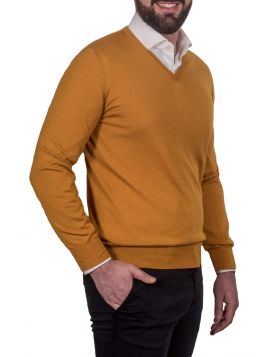 Pullover Scollo V Giallo 70%Cashmere 30%Seta
