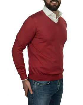 Pullover Scollo V Corallo 70%Cashmere 30%Seta