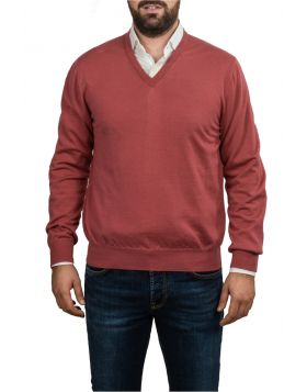 Pullover Scollo V Rosa Lana Seta Cashmere