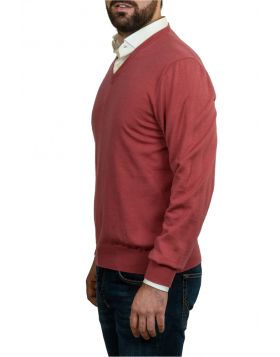 Pink V-Neck Pullover Wool Silk Cashmere