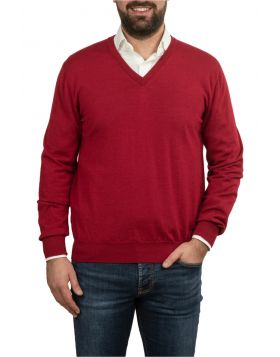 Red V-Neck Pullover Wool Silk Cashmere